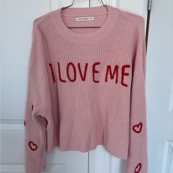 Pink I Love Me Sweater knit yarn oversized cute small - Picture 4 of 7